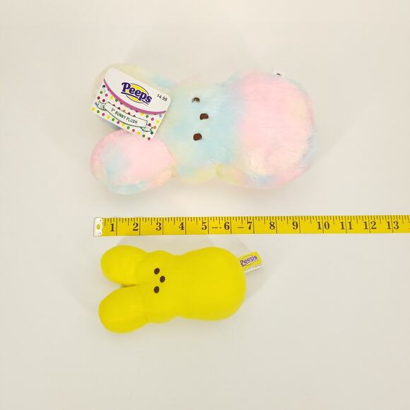 Peeps Bunny Plush 9" Cotton Candy & 6" Yellow Stuffed Animal Toy Lot 2 Just Born - Picture 13 of 13